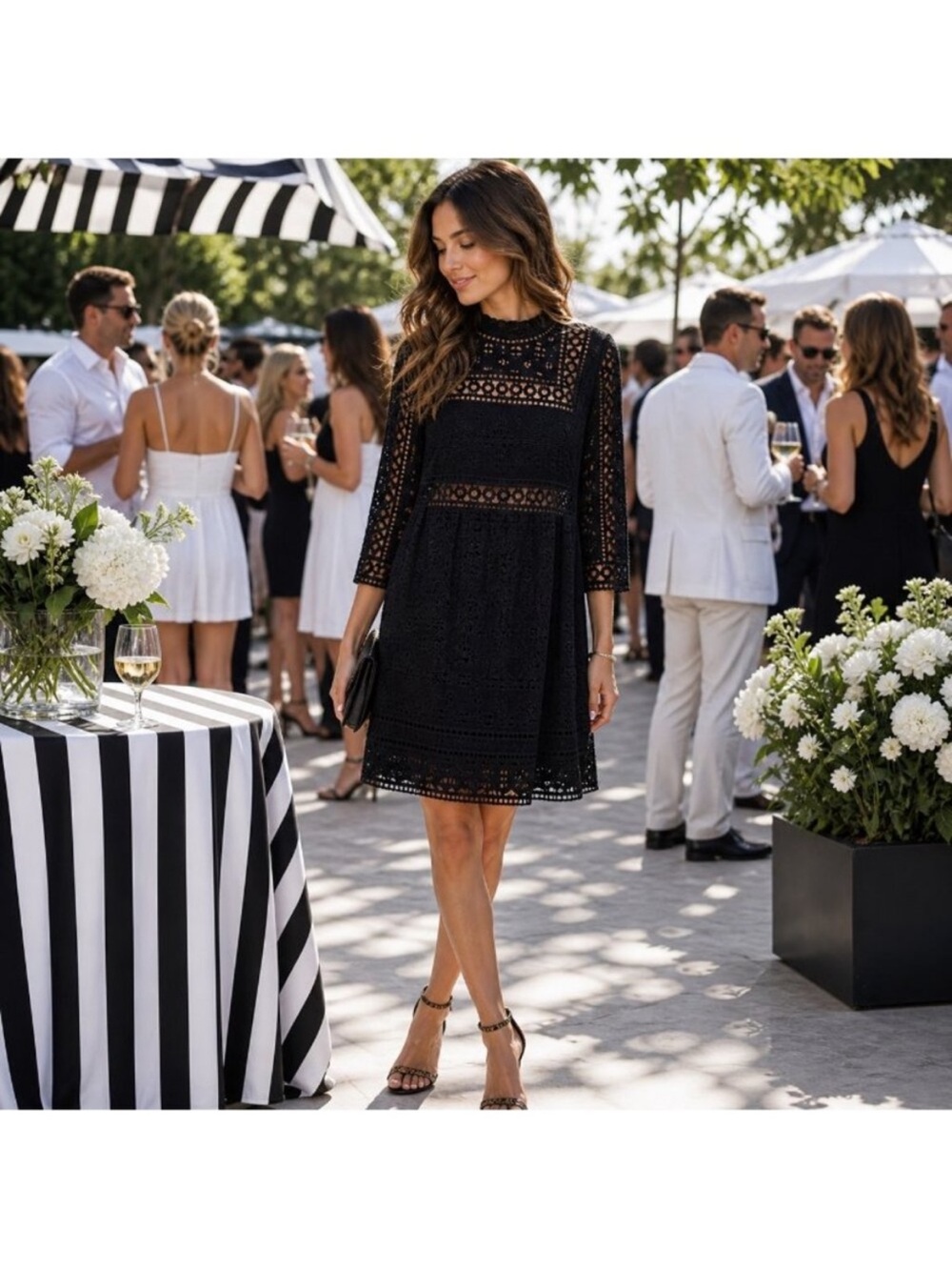 Sea New York Black Eyelet Cutout Mini Dress